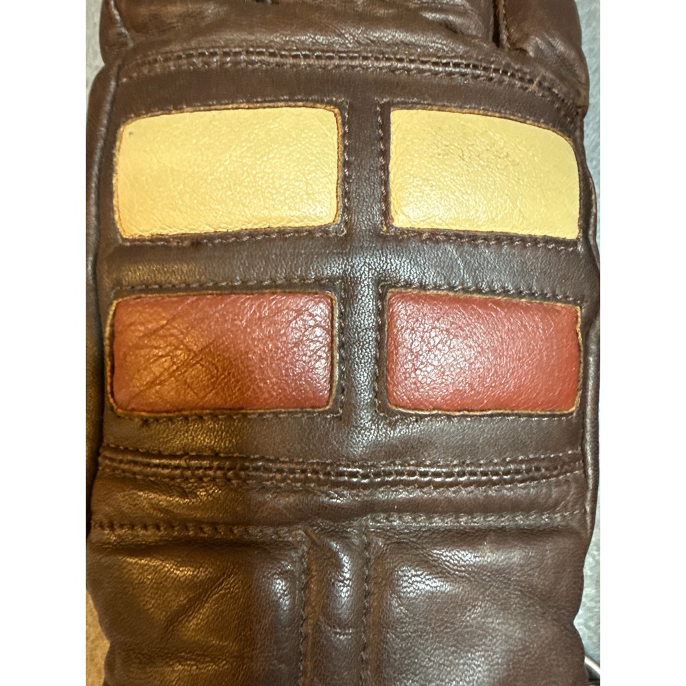 Vintage 70s Kombi Leather Ski Ladies Large Gloves Colorblock Padded Racer Brown - Picture 8 of 8